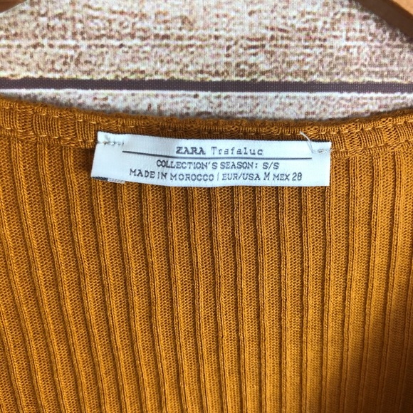 5/$25 Zara Lace Up Mustard Tee M - Picture 3 of 6